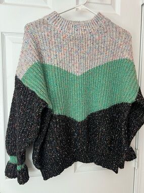 SHEIN Mint, Black and Speckled Cream Colorblock Crewneck Sweater